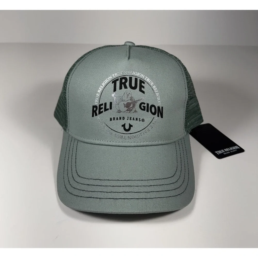 TRUE RELIGION Buddha Trucker Snapback Hat Green Bay Black Men's *NEW* $59